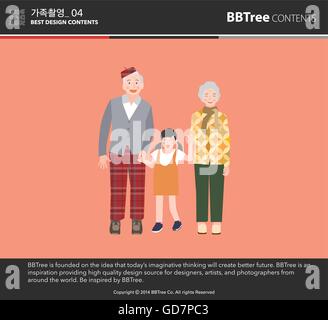 A Happy Family Portrait(Grandfather, Grandmother and Granddaughter) - vector Stock Vector