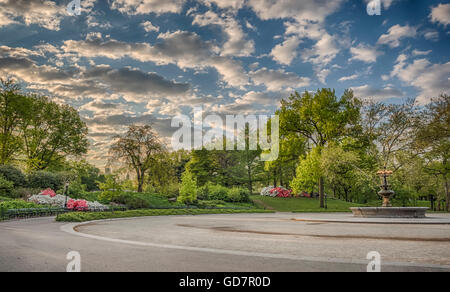 Fountain at Cherry hill in summer Central Park, New York City Stock Photo