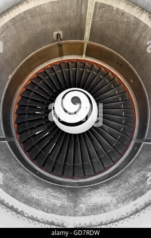 Detail with big propeller inside airplane engine housing Stock Photo