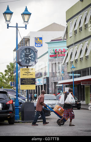 Barbados Parish Saint Michael local large black clock was donated by Diamonds International on Lower Broad Street Breitling SA i Stock Photo