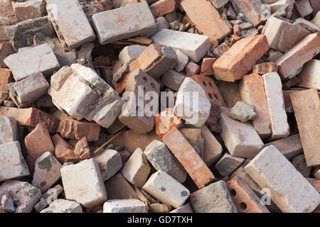 pile of ruined brick building after demolition Stock Photo