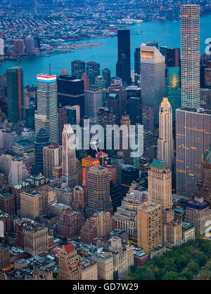 Manhattan is the most densely populated of the five boroughs of New York City. Stock Photo