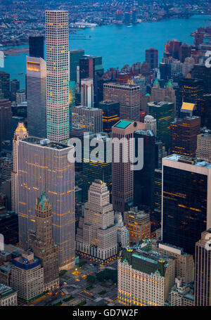 Manhattan is the most densely populated of the five boroughs of New York City. Stock Photo