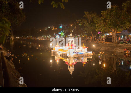 a lantern at the Loy Krathong Festival in the city of Chiang Mai in North Thailand in Thailand in southeastasia. Stock Photo