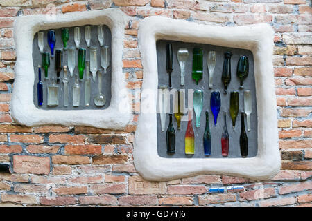 Decoration of bottles in wall of Kunst Haus Wien, Hundertwasser Museum in Vienna, Austria Stock Photo