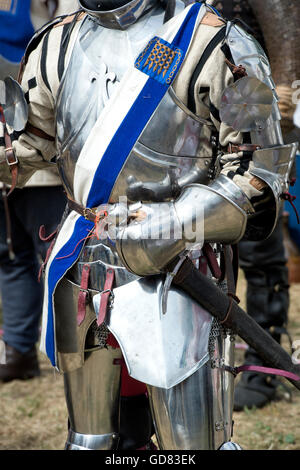 Medieval lancastrian knight battle ready at Tewkesbury medieval festival 2016, Gloucestershire, England. Stock Photo
