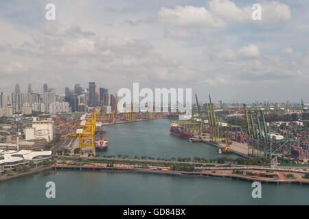 Singapore, Singapore - February 02, 2015: Aerial view of the container terminal Stock Photo