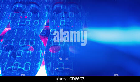 Binary code new technology robot masks background Stock Photo