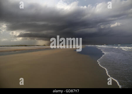 A late afternoon thunderstorm rolls across a South Carolina beach. Stock Photo