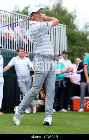 Anton du Beke professional dancer playing golf during the Celebrity Cup at Celtic Manor golf course in Wales in July 2016 Stock Photo