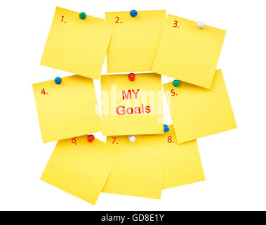 Sticky yellow blank note My Goals on isolated with clipping path, For text. Stock Photo