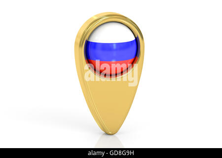 map pointer with flag of Russia, 3D rendering isolated on white background Stock Photo