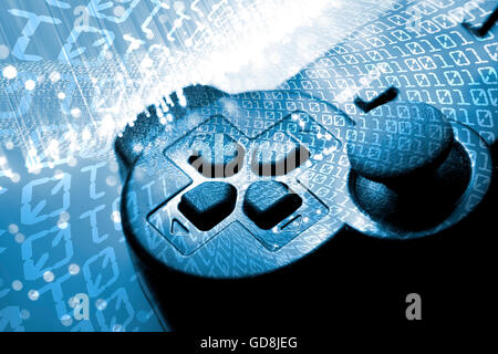 Game controller and  blue light and binary tunnel Stock Photo