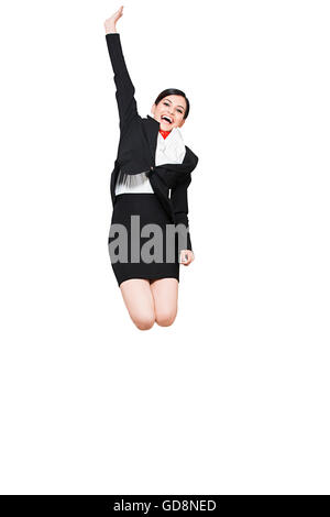 1 Indian Adult Woman Air Hostess Jumping Cheering Cheering Stock Photo