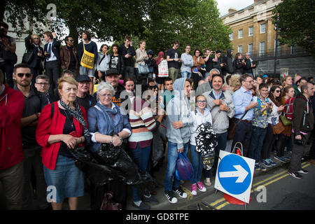 London, UK. 13th Juyl, 2016. Crowds gather on the day that the new Conservative Party leader Theresa May MP became Prime Minister of the UK outside Downing Street on 13th July 2016 in London, United Kingdom. Credit:  Michael Kemp/Alamy Live News Stock Photo