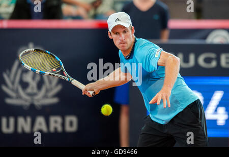 Hamburg, Germany. 14th July, 2016. Grega Zemlja of Slovenia plays against Garcia-Lopez of Spain during a round of 16 match at the ATP Tour - German Tennis Championships at the Am Rothenbaum tennis court in Hamburg, Germany, 14 July 2016. Photo: DANIEL BOCKWOLDT/dpa/Alamy Live News Stock Photo