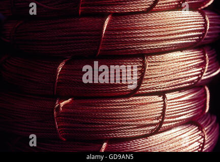Close-up of large industrial coils of copper wire - cable Stock Photo