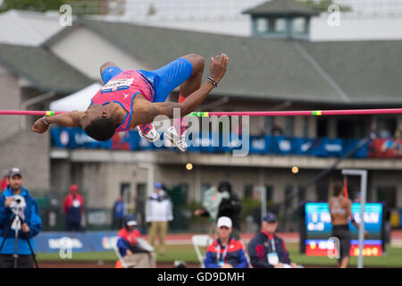 Eugene, USA. 10th July, 2016. Erik Kynard places 1st in the Men's High Jump and qualifies for the 2016 Rio Olympic Games at the  Stock Photo