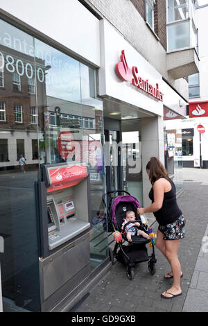 Brentwood UK. A Santander ATM a UK bank on a High Street in Brentwood Essex Stock Photo