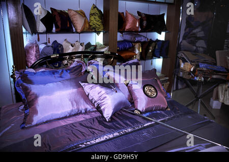 Bedding and silk linen at the Jiangan Silk Factory in Beijing, China. Stock Photo