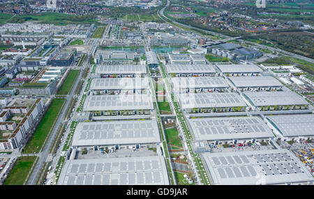 Fairgrounds, exhibition halls, Aerial View, Munich, Bavaria, Germany Stock Photo