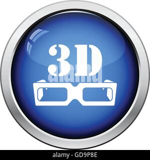 3d goggle icon. Glossy button design. Vector illustration. Stock Vector