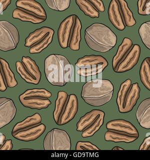 Seamless nature background with walnuts. Stock Vector