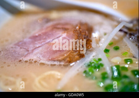 original Japanese beef ramen noodles soup closeup