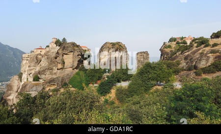 Meteora,Greece. The Holy Monastery of Varlaam and The Holy Monastery of Great Meteoron, Trikala region, Greece. Stock Photo