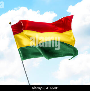 Flag of Bolivia Raised Up in The Sky Stock Photo