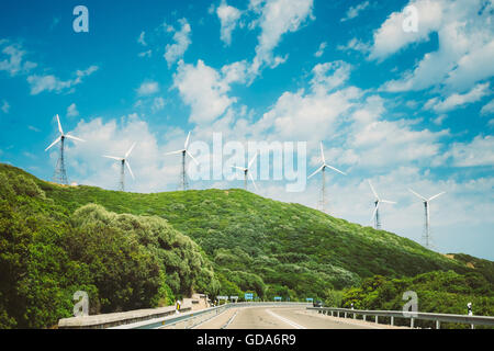 Windmills, wind turbines for electric power production in Andalusia, Spain Stock Photo