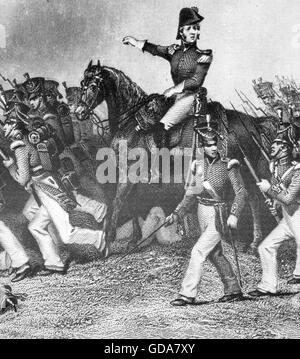 WINFIELD SCOTT (1786-1866) United States Army commander. Contemporary engraving showing hiom ordering the charge of McNeil's battalion during the Battle of Chippawa 5 July 1814 Stock Photo