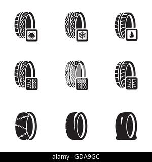 Vector black tire icon set Stock Vector