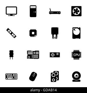 Vector black  PC components  icons set Stock Vector