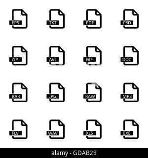 Vector black  file format  icons set Stock Vector