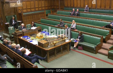 Foreign Secretary Boris Johnson (left centre) sits on the front bench in the House of Commons, London. Stock Photo