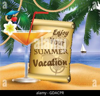 pirate treasure map on tropical background Stock Vector