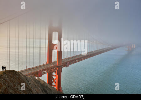 Fog, Mist, and Silhouettes. The Golden Gate Bridge, San Francisco, California, USA Stock Photo