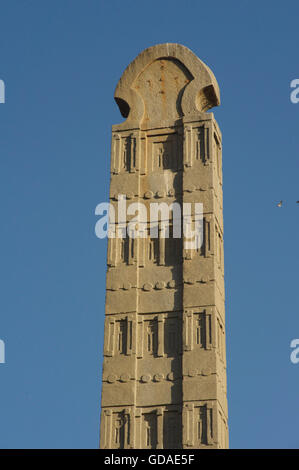 King Ezana's Stela is the central obelisk still standing in the N Stelae Park in the ancient city of Axum in modern-day Ethiopia Stock Photo