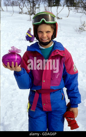 CROWN PRINCESS VICTORIA with a Easter eggs at vacation in Swedish alps Stock Photo