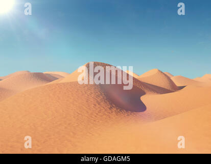 Illustration of sand dunes in the desert. In a very hot sunny day. Stock Photo