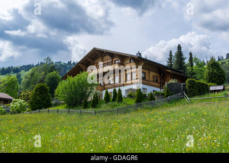 Chalet in the Swiss Alps. Schönried ob Gstaad, Berner Oberland, Switzerland. Stock Photo