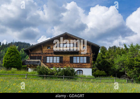 Chalet in the Swiss Alps. Schönried ob Gstaad, Berner Oberland, Switzerland. Stock Photo