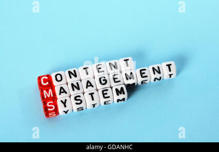 CMS Content Management System  definition  acronym on blue Stock Photo