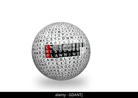 ERP Enterprise Resource Planning writen on dices on 3d sphere Stock Photo