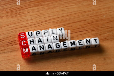 SCM Supply Chain Management written on dices on wooden background Stock Photo