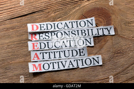 Dream acronym concept , words on cut paper on wood Stock Photo