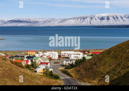 The small town Saudarkrokur in the fjord Skagafjördur in north Iceland. Stock Photo