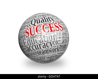 SUCCESS, in a word cloud designed in a 3D sphere with shadow Stock Photo