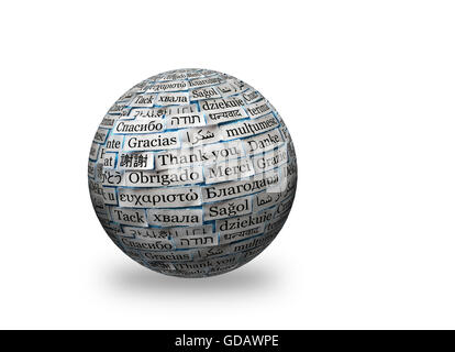 Thank You Word Cloud printed on colorful paper different languages Stock Photo